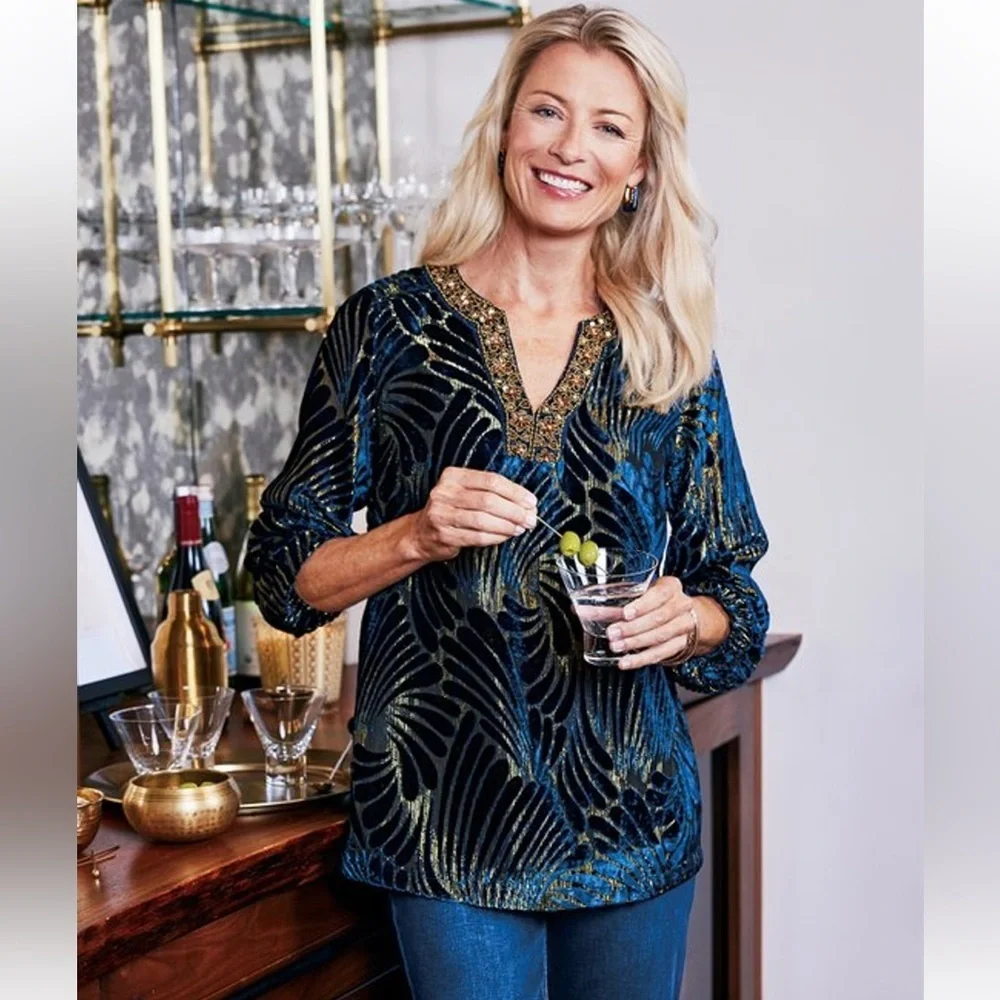 Soft Surroundings Adrienne Embroidered Velvet Tunic - Picture 6 of 11